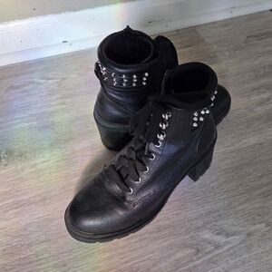 NOBO Black Lace Up Studded Boots
